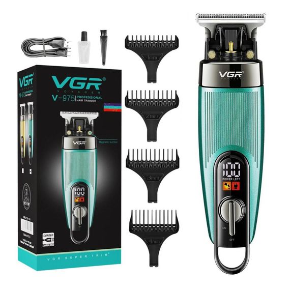 Машинка для стрижки волосся VGR V-975 тример для бороди та вусів. Колір: зелений