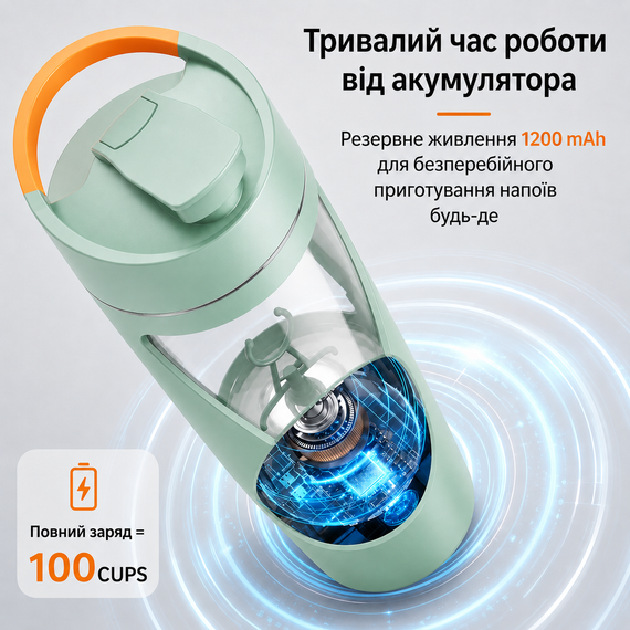 Электрический шейкер 700 мл — Зеленый, USB-зарядка, антипригарное покрытие и идеальное смешивание | Зображення 2