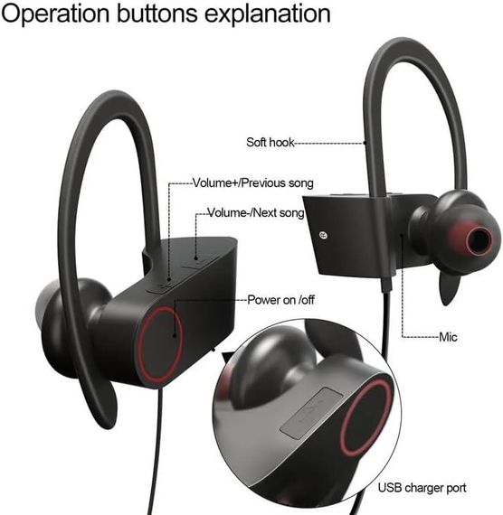 Наушники U8 беспроводные наушники устойчивые к поту водонепроницаемые спортивные для развлечения и  обучения | Зображення 4