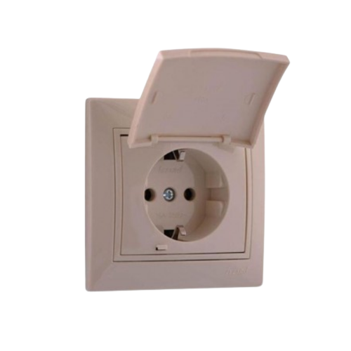 MIRA крем Розетка внутрішня із заземленням з кришкою зі вставкою Лезард