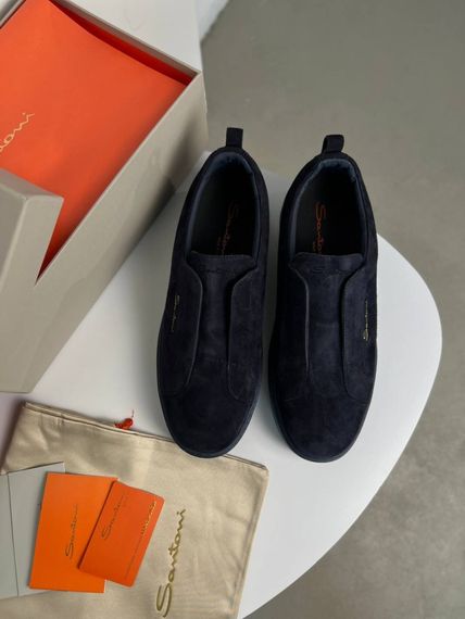 Сліпони Santoni без шнурівки темно-синіі замша ob439 | Зображення 2