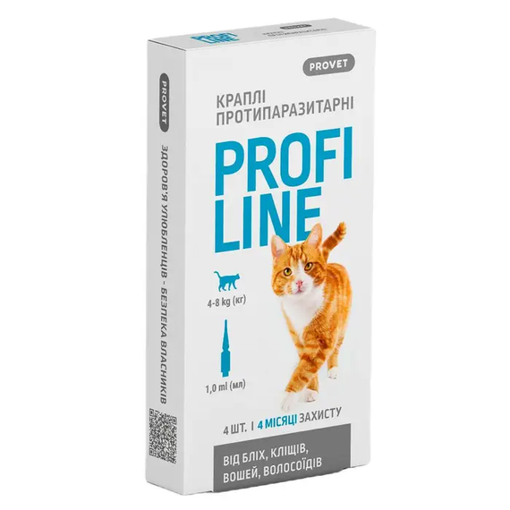 Капли на холку Provet Profiline для котов от 4кг до 8кг, 4мл