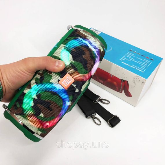 Портативная колонка TG642 с RGB подсветкой и ремешком, колонка для вечеринки. Цвет: камуфляж | Зображення 7