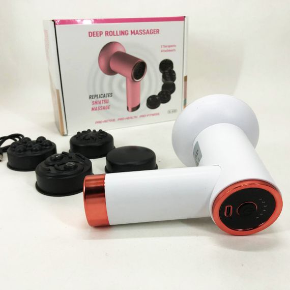 Масажер антицелюлітний для тіла рук та ніг 4 насадки 6 швидкостей Deep Rolling Massager. Колір: білий | Зображення 8