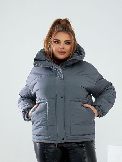 Женская стеганая куртка с капюшоном из плащевки YN7124 размер 42/46, цвет темно-серый | Зображення 5