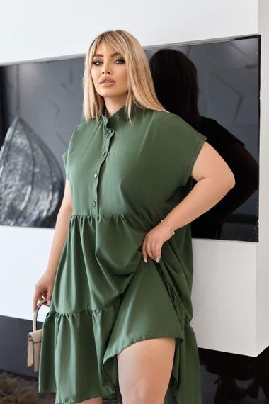 Жіноча сукня oversize SOLINNA  із софту великих розмірів 46–60, літня сукня вільного крою LI-5908 Хакі, 54-56 | Зображення 3