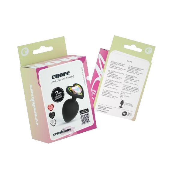 Анальная пробка Cuore Crushious, со сменными кристаллами, силиконовая, черная, 7 х 2.7 см, размер S sexstyle | Зображення 9