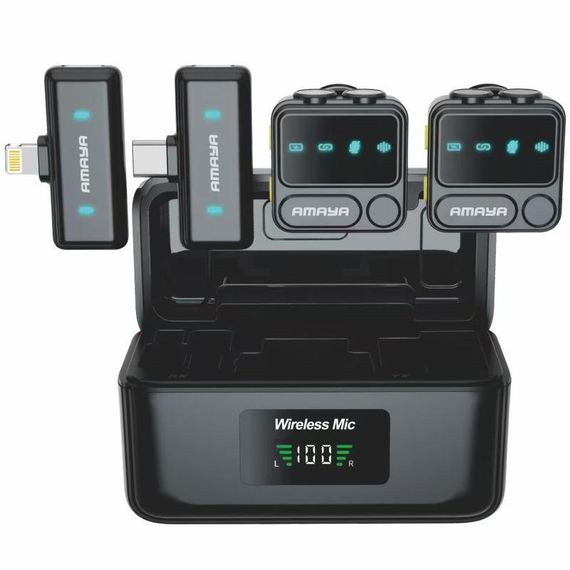 Петличний бездротовий мікрофон Amaya ANC100 dual-mic 2in1 (Lightning/Type-C) Black