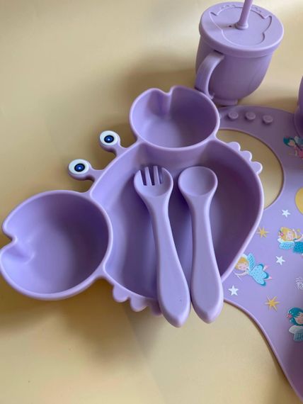 Набір дитячого силіконового посуду Краб Фіолетовий | Зображення 6
