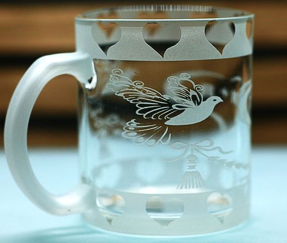 Чашка стеклянная 320 мл Ты и Я с голубями кружка для влюбленных Подарок на свадьбу годовщину для любимых