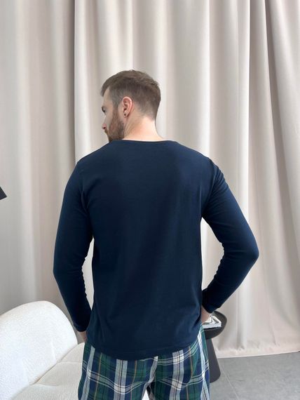 Домашня піжама для чоловіків COSY із фланелі (штани+лонгслів темно синій) в клітину синьо-зелені | Зображення 7