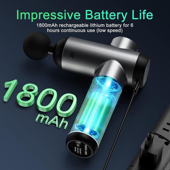 Перкусійний ручний масажер Massage Gun BDBKMG, м'язовий масажний пістолет, 99 режимів, 6 насадок, Чорний | Зображення 4