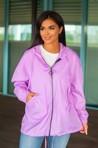 Женская свободная ветровка оверсайз с капюшоном FC1829 размер 56/60, цвет лавандовый | Зображення 4