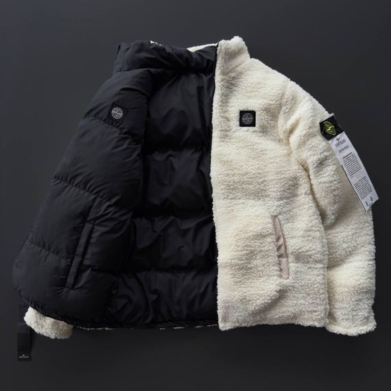 Двостороння куртка Stone Island чорна плащівка та біла тедді | Зображення 8