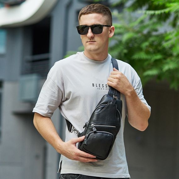Сумка-слінг чорна чоловіча шкіряна TIDING BAG MK16094 | Зображення 9