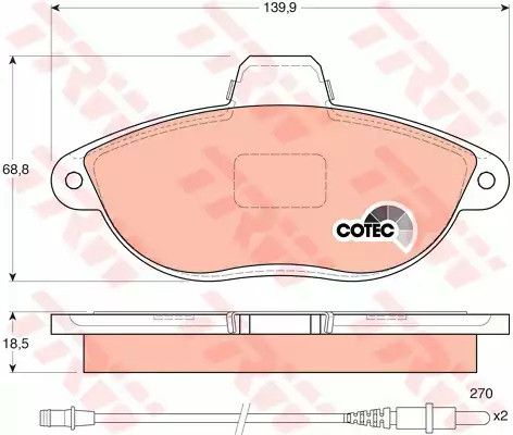 Колодки гальмівні дискові FIAT SCUDO, PEUGEOT 806 передн.  TRW (GDB1216)