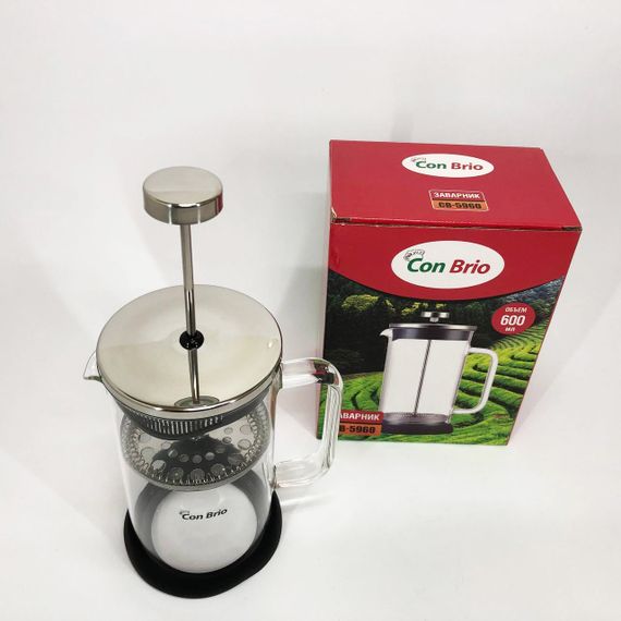 Френч-прес Con Brio СВ-5960 600 мл, Стильний заварний чайник, Стильний скляний заварювальний чайник | Зображення 4