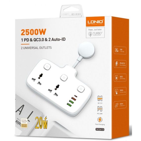 Універсальний мережевий подовжувач LDNIO SC2413 з 2 USB-портами та підтримкою PD і QC 3.0 (34396-01_316) | Зображення 3