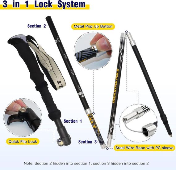 Легка складана трекінгова палка HUGSEE з алюмінію для жінок і чоловіків, EVA ручка, чохол та аксесуари | Зображення 3