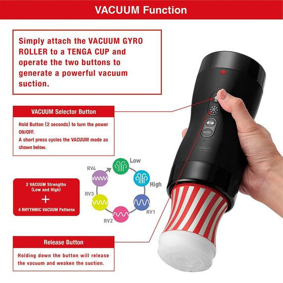 Автоматичний мастурбатор Tenga VACUUM GYRO ROLLER SET, ротація та вакуум, сумісний з Tenga Cup | Зображення 3