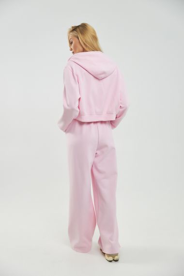Однотонний спортивний костюм із худі з капюшоном і прямими штанами - пудра цвет, ONE SIZE (є розміри) | Зображення 1