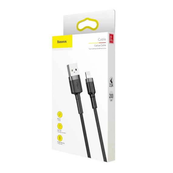 Дата кабель Baseus Cafule Lightning Cable 1.5A (2m) (CALKLF-C) Сірий / Чорний | Зображення 5