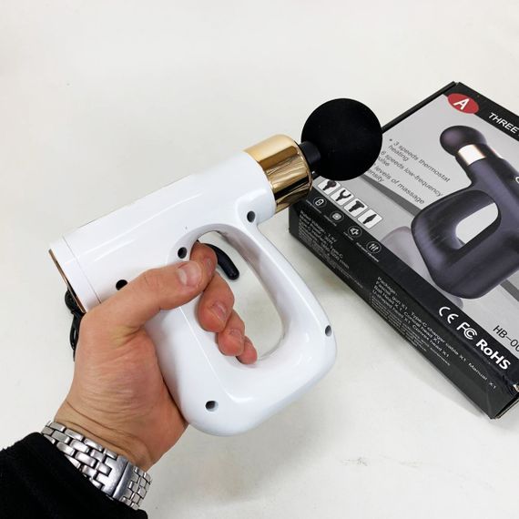 Ударний Перкусійний масажер для тіла та м'язів Масажний пістолет EM HB-007 акумуляторний білий | Зображення 1