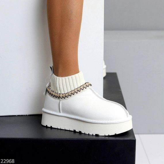 Белые низкие угги с текстильным манжетом натуральная кожа флотар | Зображення 2
