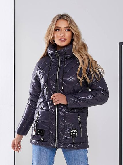 Жіноча стьобана куртка з блиском, арт.504, графіт | Зображення 7