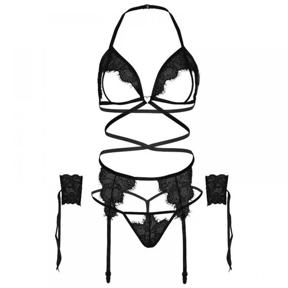 Комплект нижньої білизни Leg Avenue Eyelash Lace Open Cup Black O\S sexstyle | Зображення 3