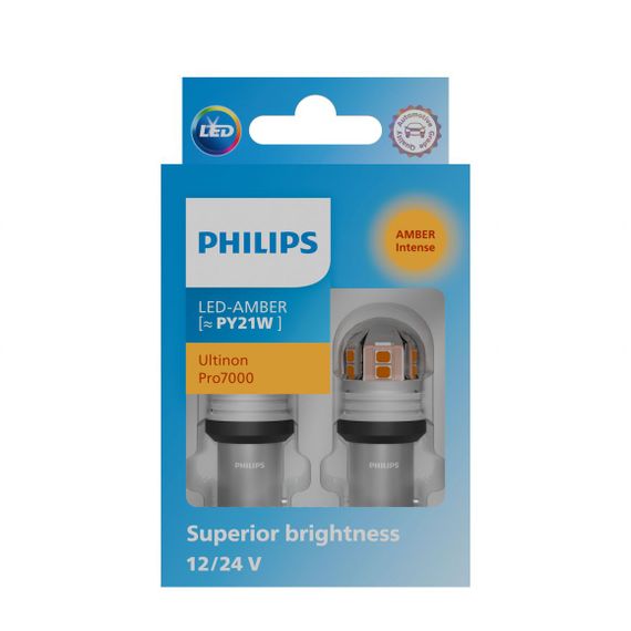 Комплект світлодіодних ламп PHILIPS 11496AU70X2 PY21W LED Ultinon Pro7000 BAU15S AMBER 12/24V | Зображення 3