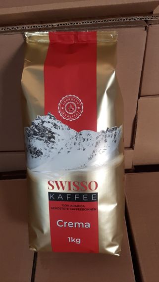 Швейцарский кофе в зернах Swisso Crema Kaffee, 1кг, 100% Арабика средней обжарки