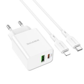 Мережевий Зарядний Пристрій Borofone BA69A Resource PD20W+QC3.0 Type-C to Lightning Колір Бiлий