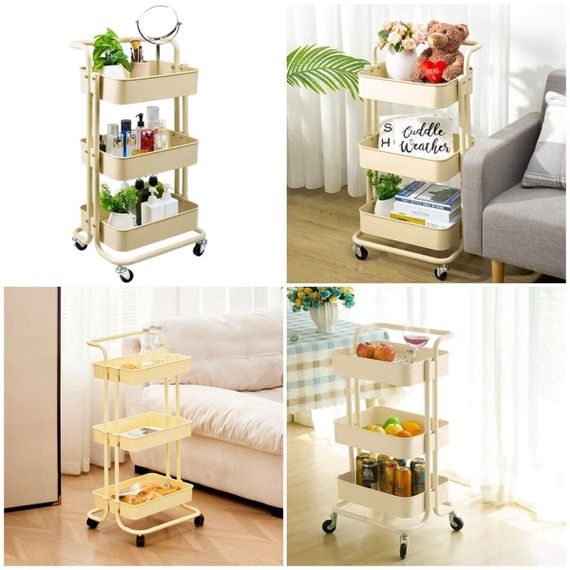 Етажерка мобільна триярусна універсальна з металу 45х37х82см Кремова SW-00002105 | Зображення 6