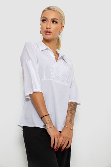 Блуза однотонная  -уценка, цвет белый, 230R70-1-U | Зображення 2