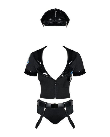 Эротический костюм полицейского Obsessive Police set S/M, black, топ, шорты, кепка, пояс, портупея Sex Aura | Зображення 1