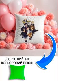 Подушка плюшева Мерч Крафт Дизайн з принтом аніме K-on! салатовий плюш квадратна 33х33 см