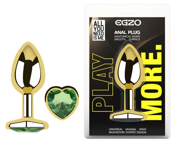 Анальна пробка з кристалом EGZO - Gold Heart Plug Green size S Sex Aura