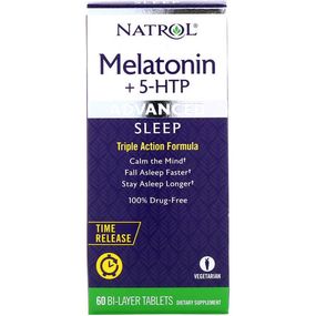 Мелатонін для сну Natrol Melatonin + 5-HTP, Advanced Sleep, Time Release 60 Bi-Layer Tablets NTL-07229
