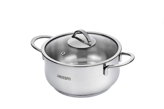 Каструля Ardesto BLACK MARS, скляна кришка, 1.8 л, нержавіюча сталь (AR0718S)