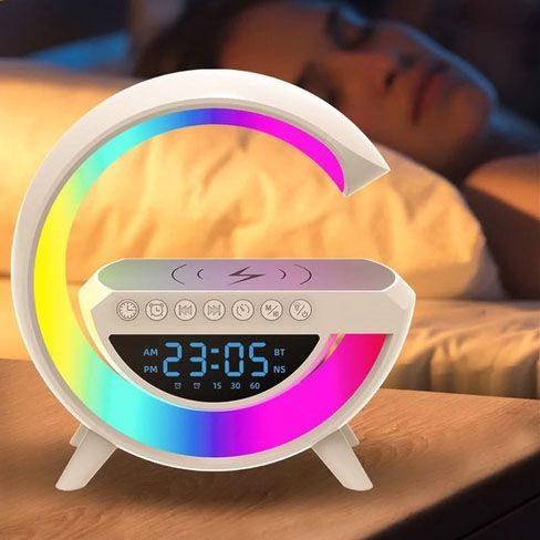 Настільна смарт лампа-нічник G-Smart BT-3401 з бездротовою зарядкою, колонкою та годинником | Зображення 9