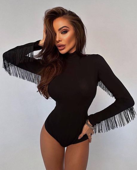 Женское черное боди нарядное с бахромой JM0133 размер 46/48 цвет черный
