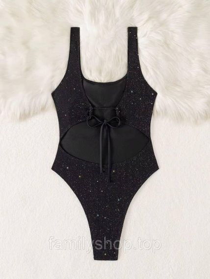 Слитный женский купальник с открытой спиной рубчик с блестками, MBс263 цвет черный, размер М | Зображення 3