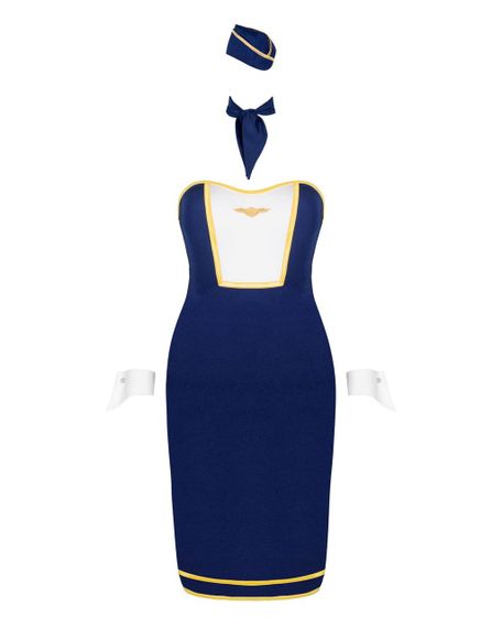 Еротичний костюм стюардеси Obsessive Stewardess uniform M/L, blue, сукня, пілотка, шарф, манжети Sex Aura | Зображення 2