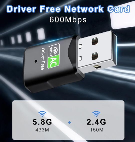 650 Мбит/с USB WiFi-адаптер 2,4 ГГц и 5 ГГц Беспроводная сетевая карта Wi-Fi-адаптер Wi-Fi-приемник для ноутбука и ПК | Зображення 2