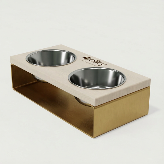 Миски на подставке из цельного металлического листа для собак и котов Hollky SteelWood S (2 × 0,45 л) SWS-36188-GLWH | Зображення 5