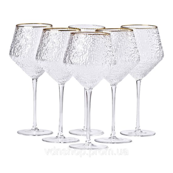 Набір фактурних келихів, 600 мл з тонкою ніжкою, комплект з 6, для вина HP-16-3