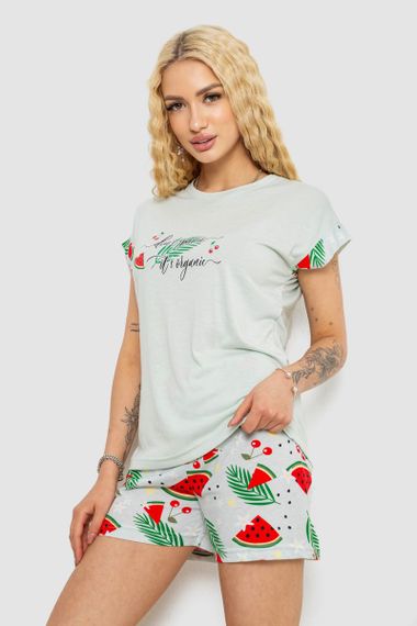 Пижама женская с принтом  -уценка, цвет светло-оливковый, 243R2103-U-1 | Зображення 2