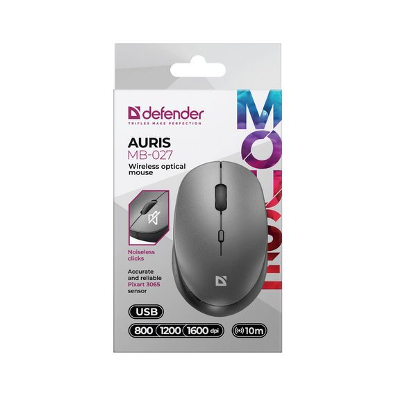 Мишка Defender Auris MB-027 Silent Wireless Grey (52029) | Зображення 5