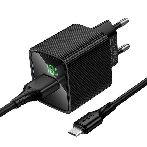 Набір СЗУ 110-240V HOCO CS81A+кабель Micro, 1xUSB, 3A, 18W, QC3.0, кабель 1м | Зображення 1